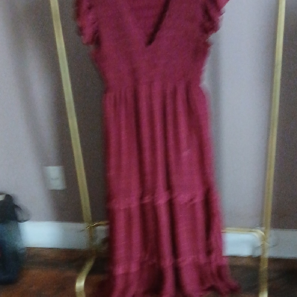 Blu Pepper Burgundy Maxi Dress with Ruffles